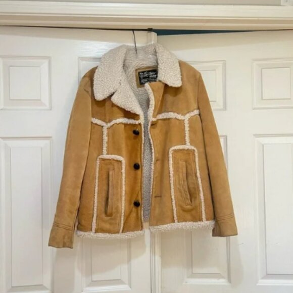 VNTG The Leather Shop 70s Suede Leather Sherpa Lined Range Coat Jacket Western M - Picture 2 of 15